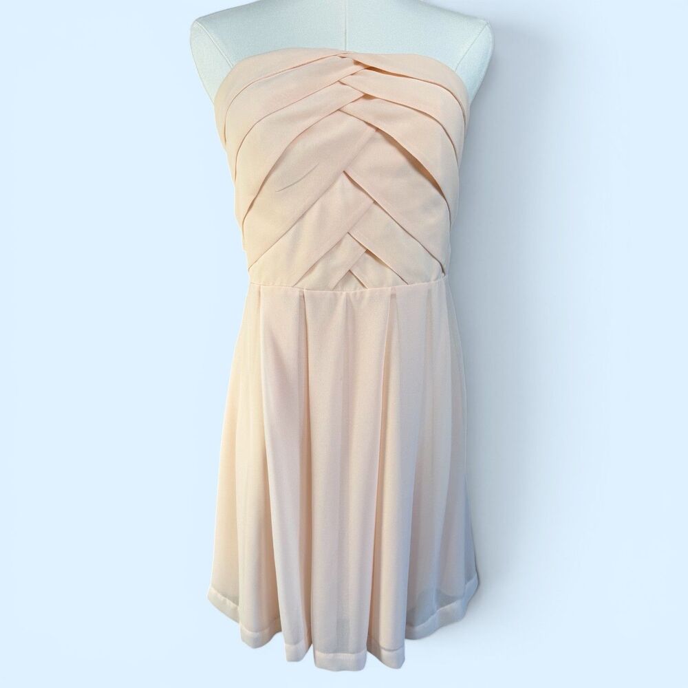 Express Strapless Dress Women 6 Blush Pink Pleated Chiffon Party